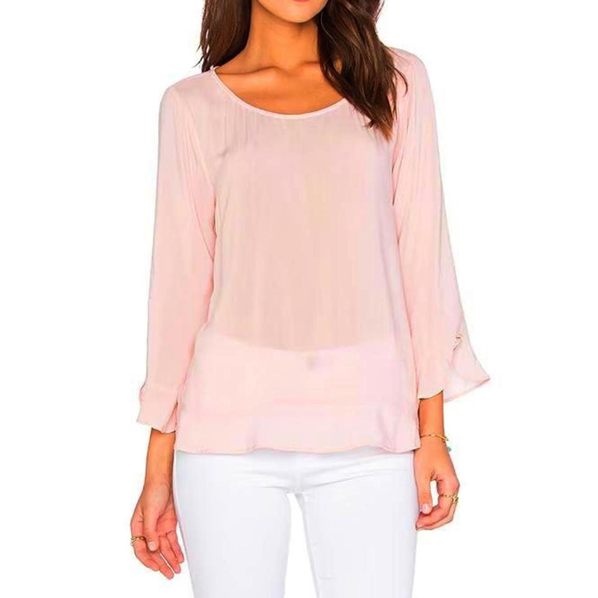 Velvet By Graham & Spencer Mira Rayon Challis Pink Ruffle Sleeve Blouse Size S